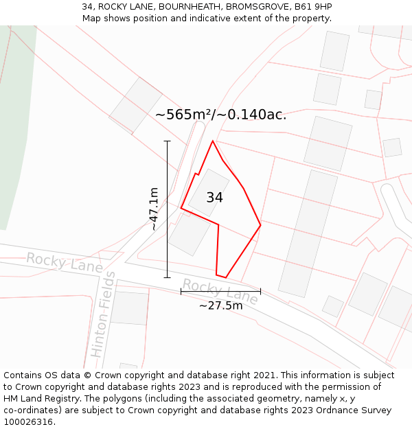 34, ROCKY LANE, BOURNHEATH, BROMSGROVE, B61 9HP: Plot and title map