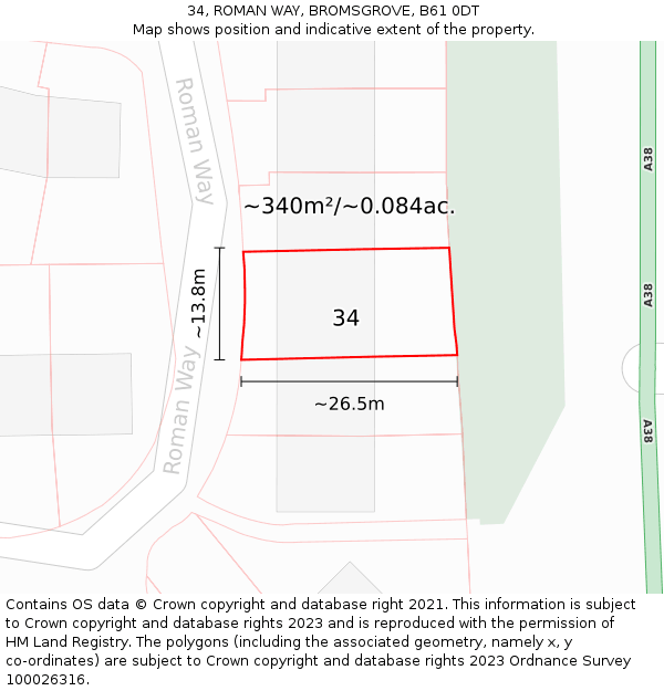 34, ROMAN WAY, BROMSGROVE, B61 0DT: Plot and title map