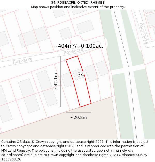 34, ROSEACRE, OXTED, RH8 9BE: Plot and title map