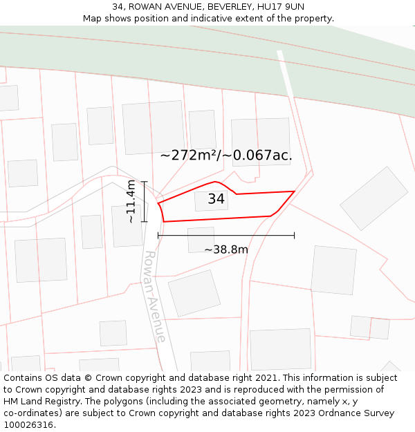 34, ROWAN AVENUE, BEVERLEY, HU17 9UN: Plot and title map