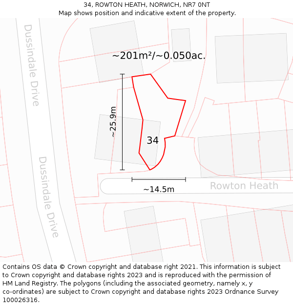 34, ROWTON HEATH, NORWICH, NR7 0NT: Plot and title map