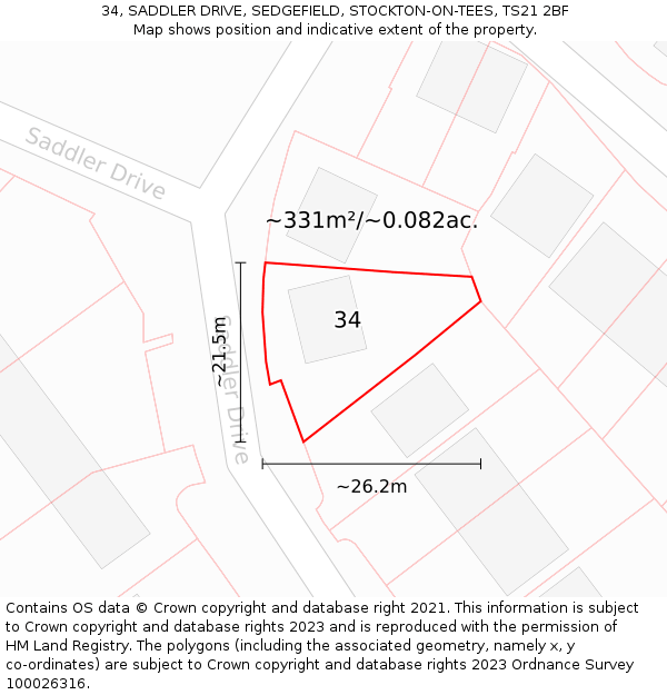 34, SADDLER DRIVE, SEDGEFIELD, STOCKTON-ON-TEES, TS21 2BF: Plot and title map