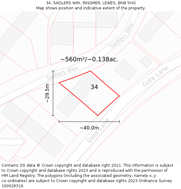 34, SADLERS WAY, RINGMER, LEWES, BN8 5HG: Plot and title map