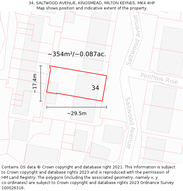 34, SALTWOOD AVENUE, KINGSMEAD, MILTON KEYNES, MK4 4HP: Plot and title map