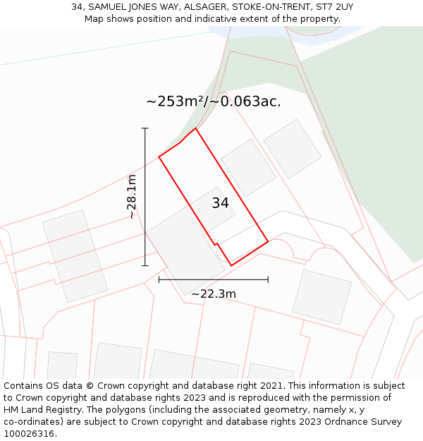 34, SAMUEL JONES WAY, ALSAGER, STOKE-ON-TRENT, ST7 2UY: Plot and title map