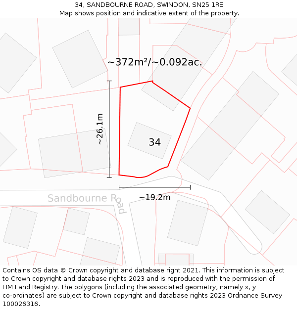 34, SANDBOURNE ROAD, SWINDON, SN25 1RE: Plot and title map