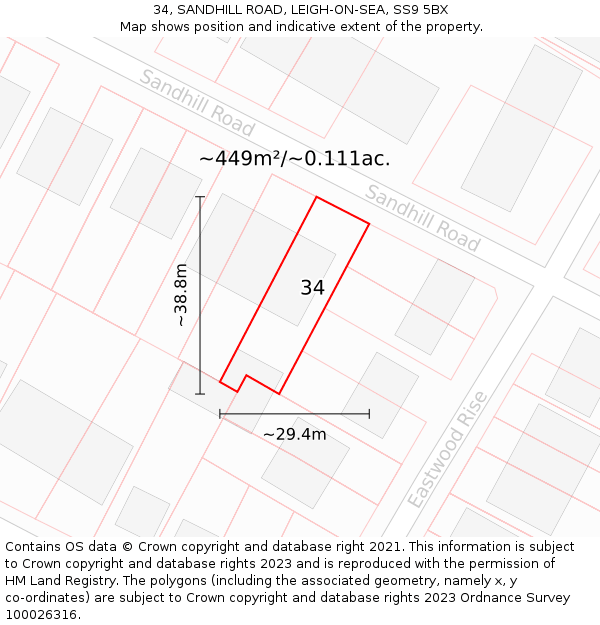 34, SANDHILL ROAD, LEIGH-ON-SEA, SS9 5BX: Plot and title map