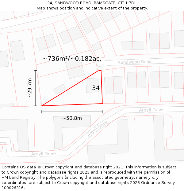 34, SANDWOOD ROAD, RAMSGATE, CT11 7DH: Plot and title map