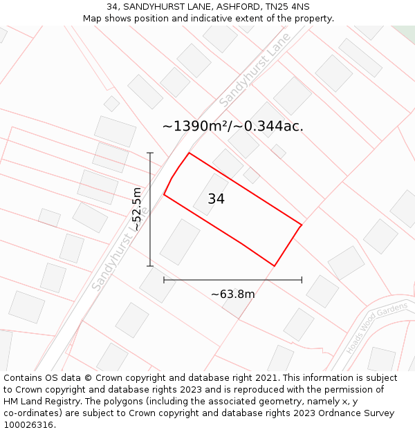 34, SANDYHURST LANE, ASHFORD, TN25 4NS: Plot and title map