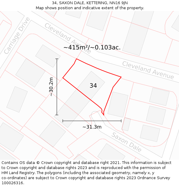 34, SAXON DALE, KETTERING, NN16 9JN: Plot and title map