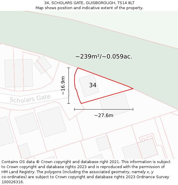 34, SCHOLARS GATE, GUISBOROUGH, TS14 8LT: Plot and title map