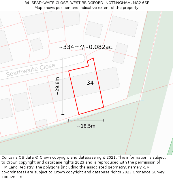 34, SEATHWAITE CLOSE, WEST BRIDGFORD, NOTTINGHAM, NG2 6SF: Plot and title map