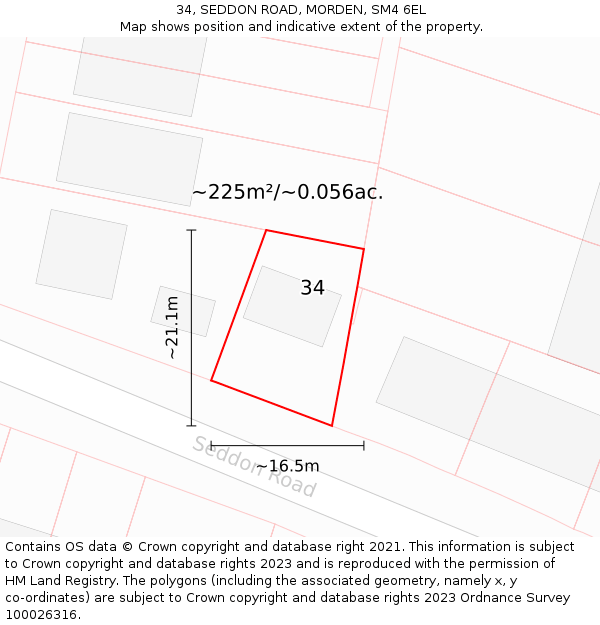 34, SEDDON ROAD, MORDEN, SM4 6EL: Plot and title map