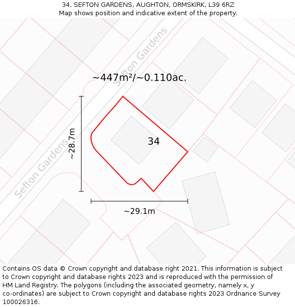 34, SEFTON GARDENS, AUGHTON, ORMSKIRK, L39 6RZ: Plot and title map
