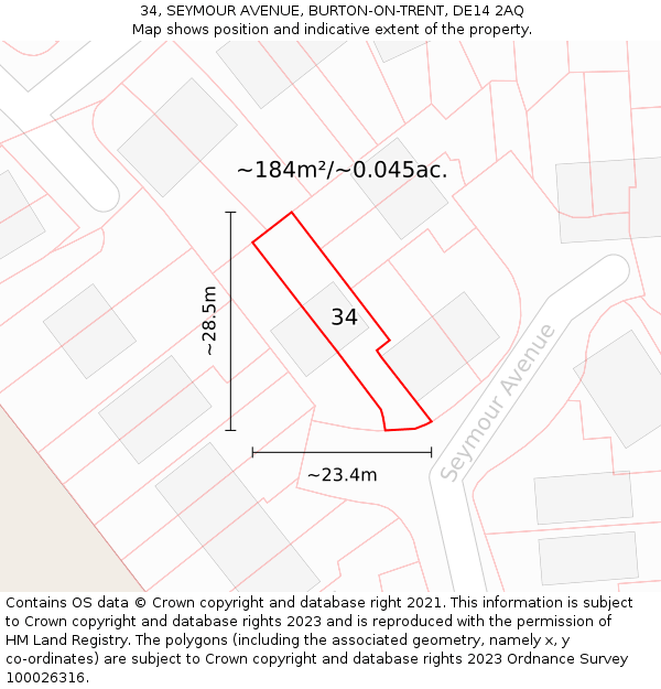 34, SEYMOUR AVENUE, BURTON-ON-TRENT, DE14 2AQ: Plot and title map