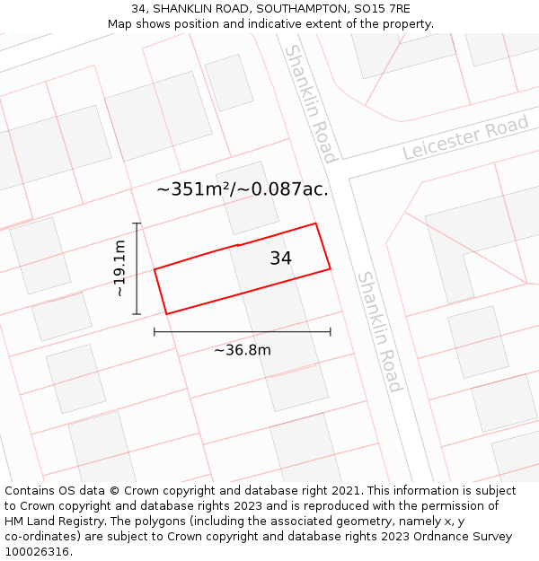 34, SHANKLIN ROAD, SOUTHAMPTON, SO15 7RE: Plot and title map