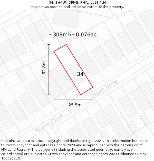 34, SHAUN DRIVE, RHYL, LL18 4LH: Plot and title map