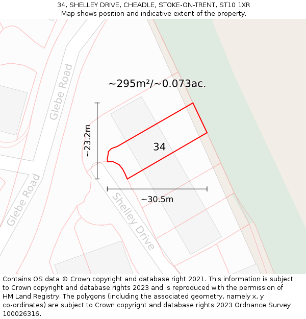 34, SHELLEY DRIVE, CHEADLE, STOKE-ON-TRENT, ST10 1XR: Plot and title map