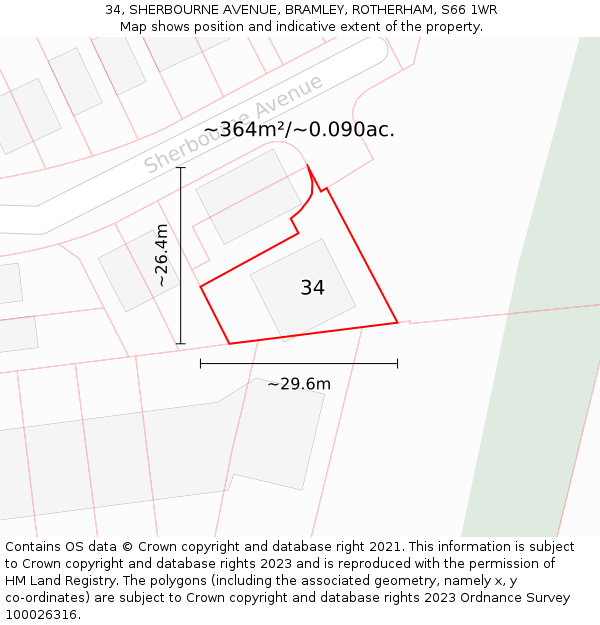 34, SHERBOURNE AVENUE, BRAMLEY, ROTHERHAM, S66 1WR: Plot and title map