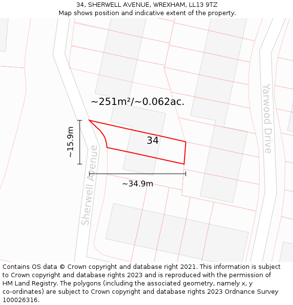 34, SHERWELL AVENUE, WREXHAM, LL13 9TZ: Plot and title map