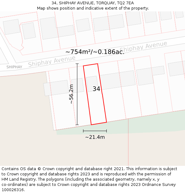 34, SHIPHAY AVENUE, TORQUAY, TQ2 7EA: Plot and title map