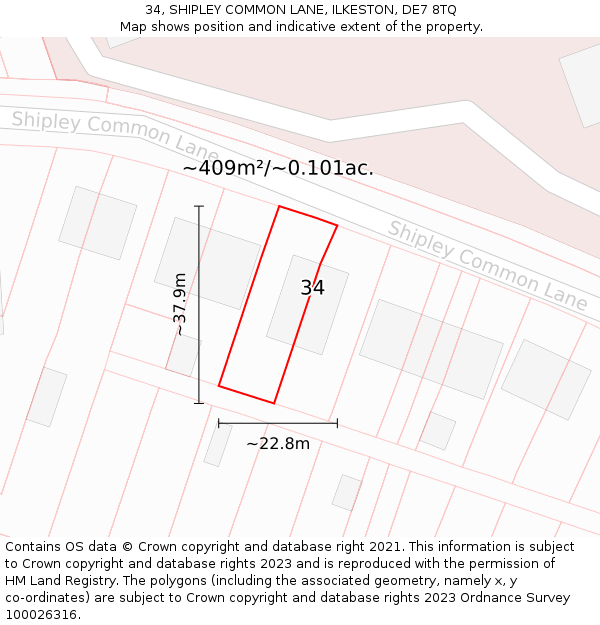 34, SHIPLEY COMMON LANE, ILKESTON, DE7 8TQ: Plot and title map