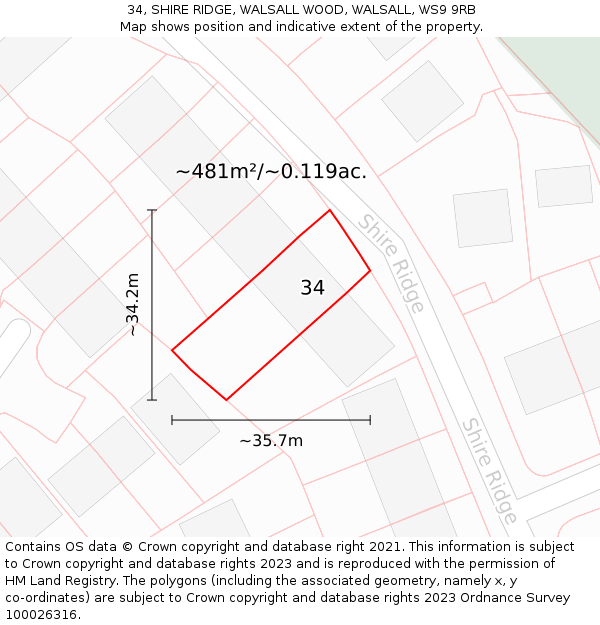 34, SHIRE RIDGE, WALSALL WOOD, WALSALL, WS9 9RB: Plot and title map