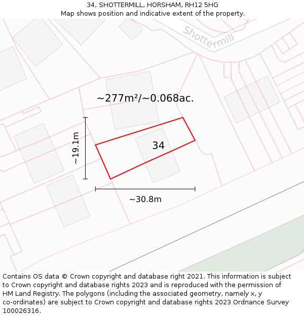 34, SHOTTERMILL, HORSHAM, RH12 5HG: Plot and title map