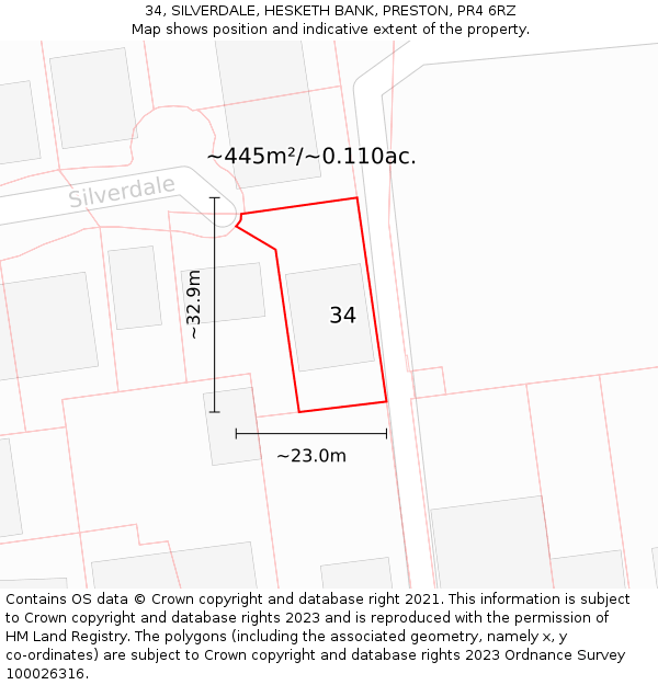 34, SILVERDALE, HESKETH BANK, PRESTON, PR4 6RZ: Plot and title map