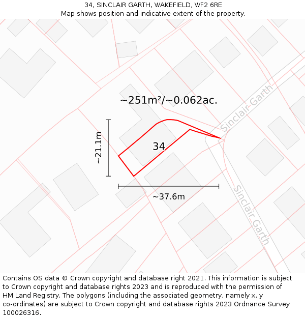 34, SINCLAIR GARTH, WAKEFIELD, WF2 6RE: Plot and title map