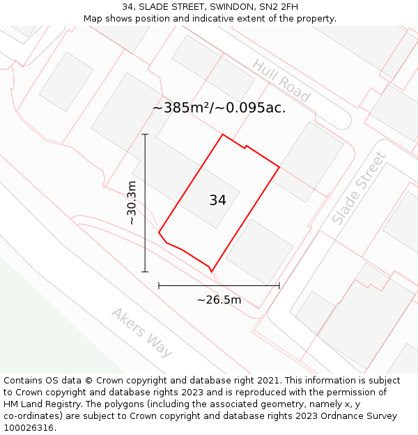 34, SLADE STREET, SWINDON, SN2 2FH: Plot and title map