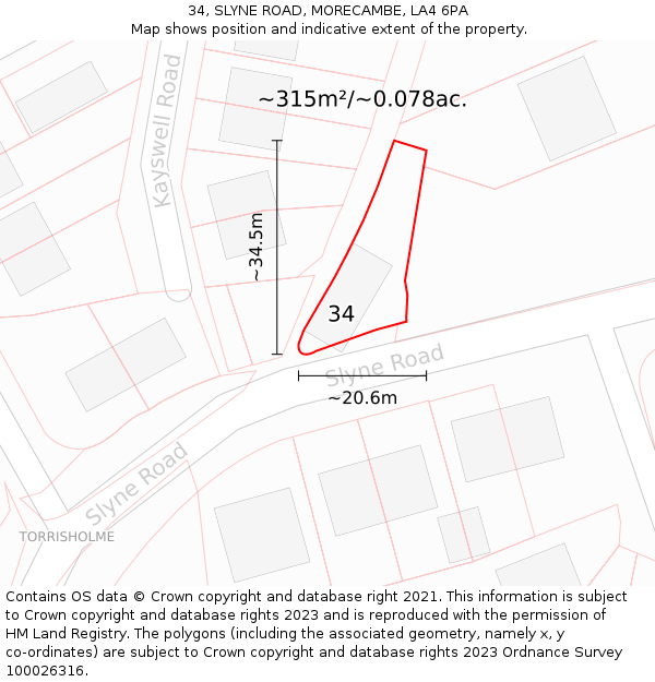 34, SLYNE ROAD, MORECAMBE, LA4 6PA: Plot and title map