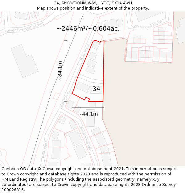 34, SNOWDONIA WAY, HYDE, SK14 4WH: Plot and title map