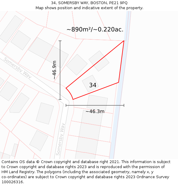 34, SOMERSBY WAY, BOSTON, PE21 9PQ: Plot and title map