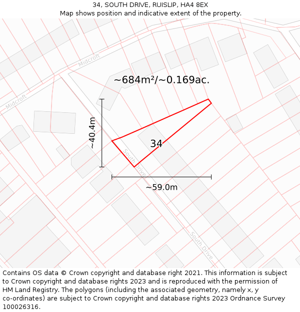 34, SOUTH DRIVE, RUISLIP, HA4 8EX: Plot and title map
