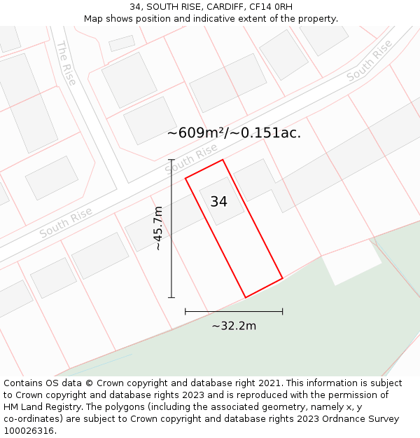 34, SOUTH RISE, CARDIFF, CF14 0RH: Plot and title map