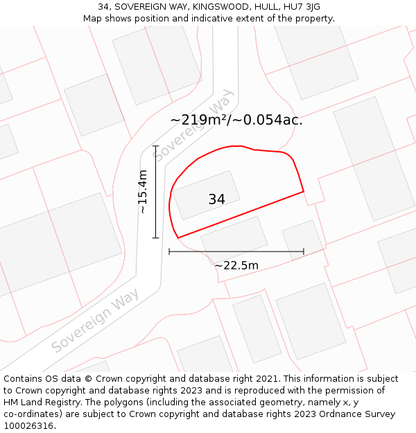 34, SOVEREIGN WAY, KINGSWOOD, HULL, HU7 3JG: Plot and title map