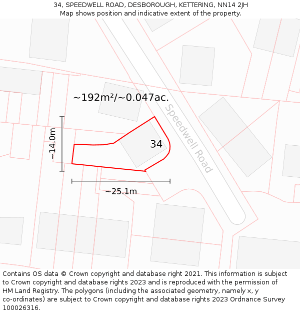 34, SPEEDWELL ROAD, DESBOROUGH, KETTERING, NN14 2JH: Plot and title map