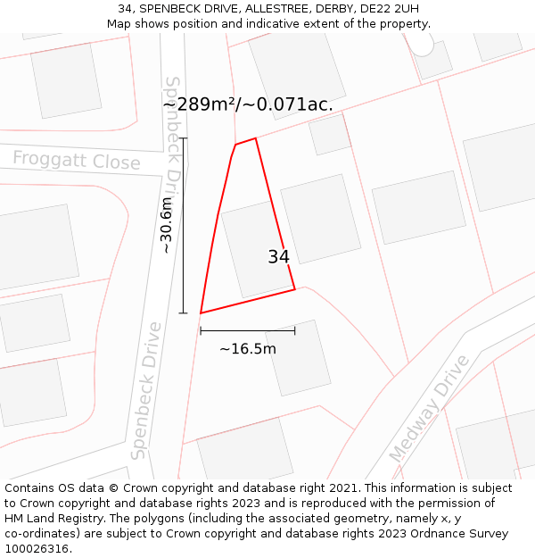 34, SPENBECK DRIVE, ALLESTREE, DERBY, DE22 2UH: Plot and title map