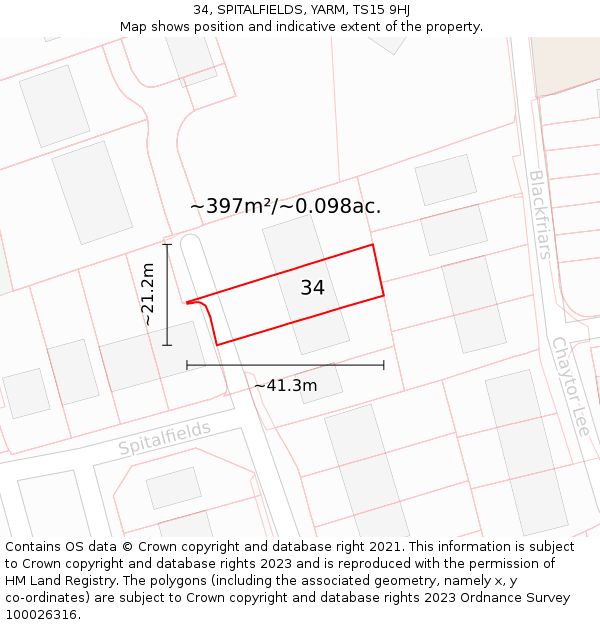 34, SPITALFIELDS, YARM, TS15 9HJ: Plot and title map