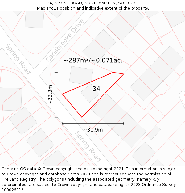 34, SPRING ROAD, SOUTHAMPTON, SO19 2BG: Plot and title map