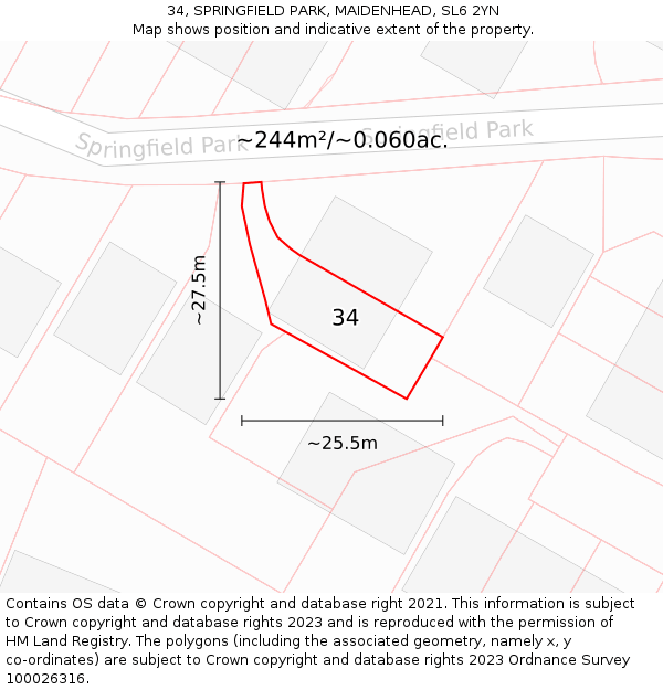 34, SPRINGFIELD PARK, MAIDENHEAD, SL6 2YN: Plot and title map