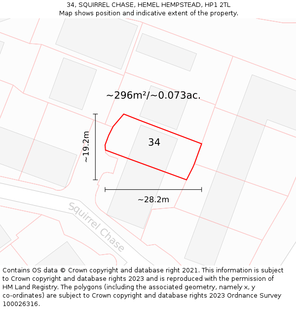 34, SQUIRREL CHASE, HEMEL HEMPSTEAD, HP1 2TL: Plot and title map