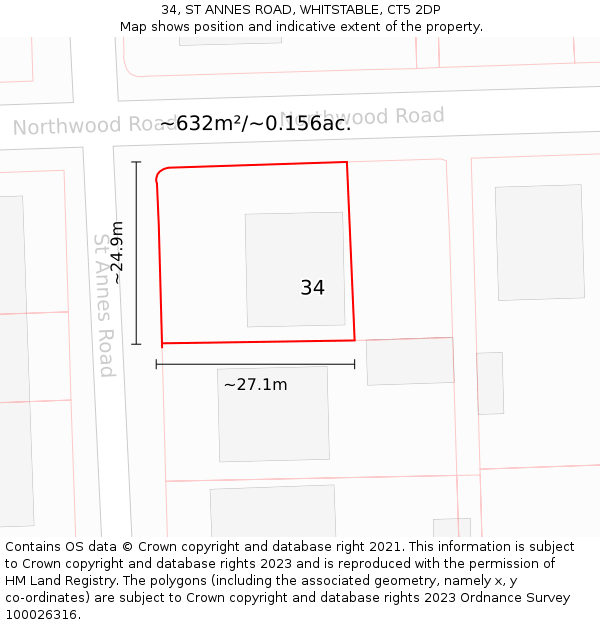 34, ST ANNES ROAD, WHITSTABLE, CT5 2DP: Plot and title map