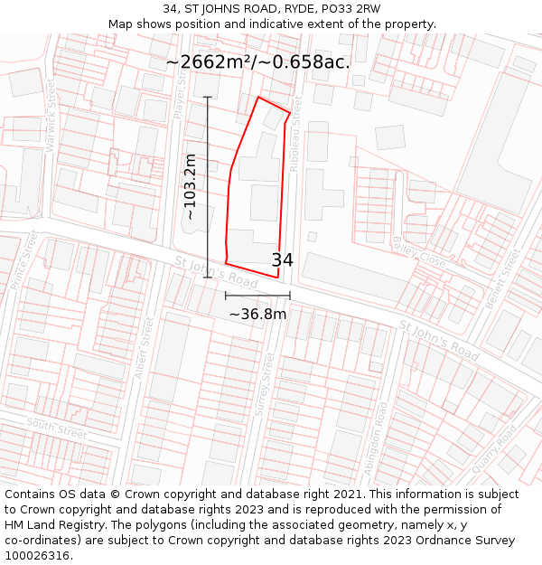 34, ST JOHNS ROAD, RYDE, PO33 2RW: Plot and title map