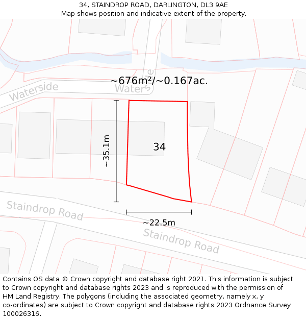 34, STAINDROP ROAD, DARLINGTON, DL3 9AE: Plot and title map