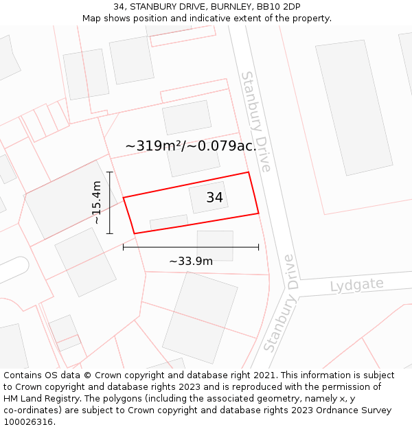 34, STANBURY DRIVE, BURNLEY, BB10 2DP: Plot and title map