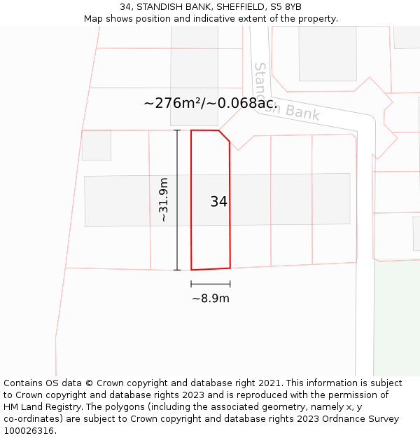 34, STANDISH BANK, SHEFFIELD, S5 8YB: Plot and title map