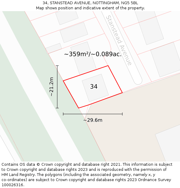 34, STANSTEAD AVENUE, NOTTINGHAM, NG5 5BL: Plot and title map