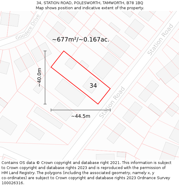 34, STATION ROAD, POLESWORTH, TAMWORTH, B78 1BQ: Plot and title map